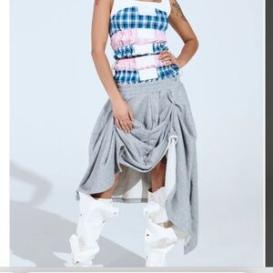 AKIRA Gray Ruched Bubble Midi Skirt